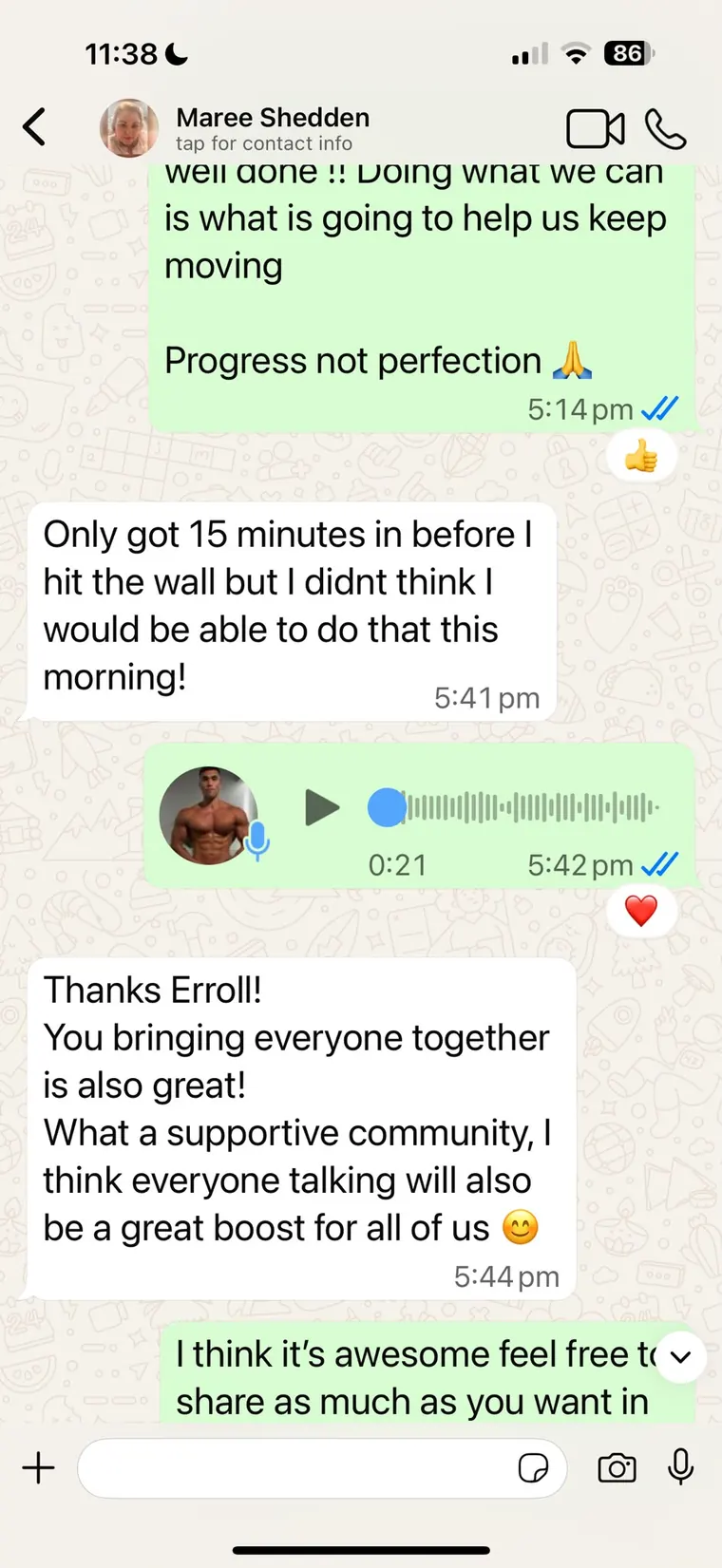 Client coaching feedback screenshot
