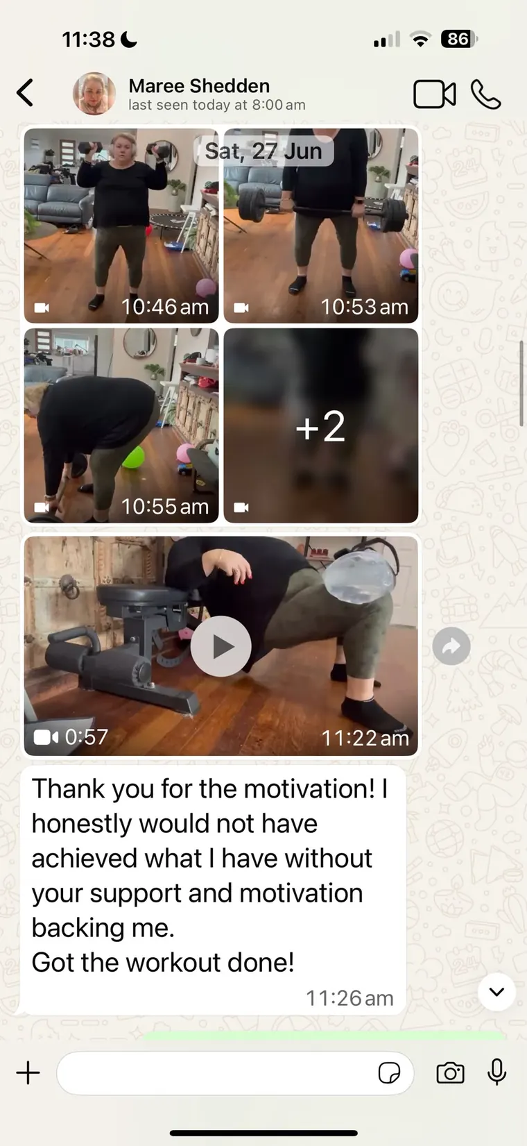 Client workout accountability screenshot