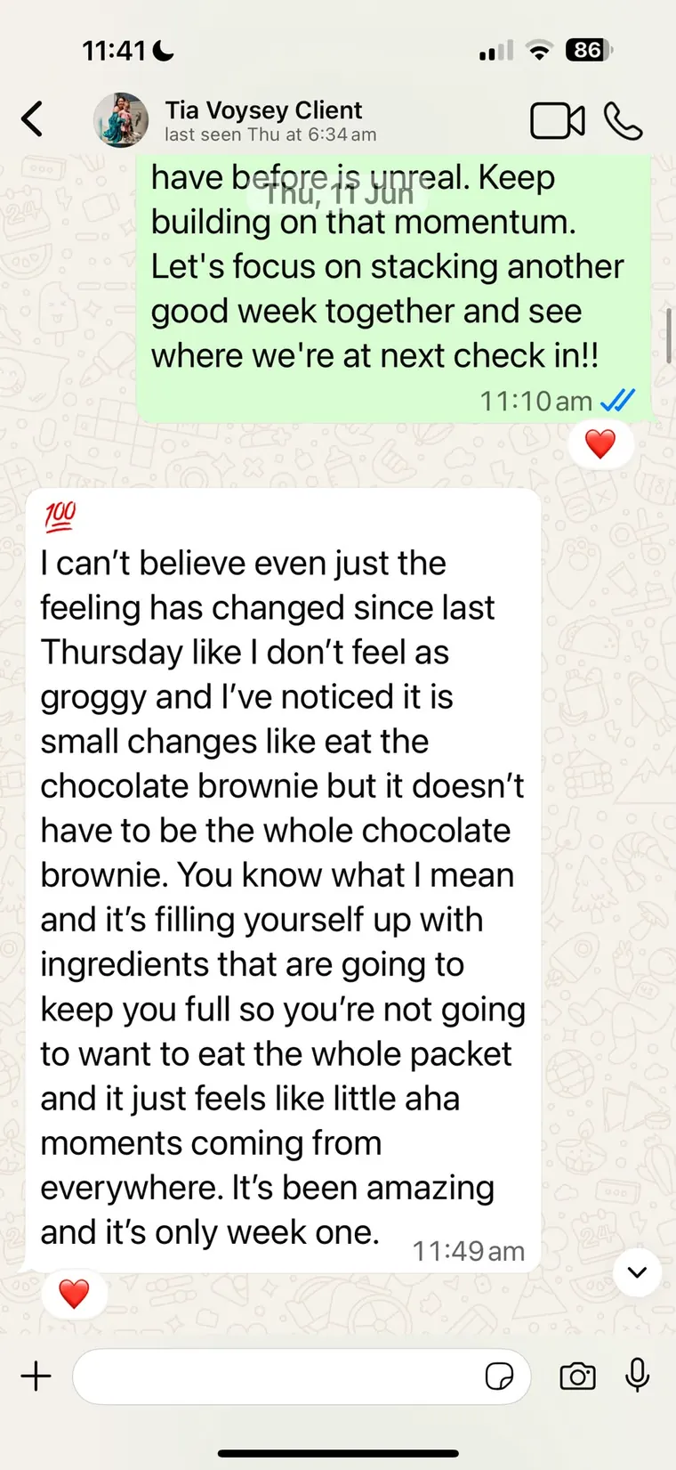 Client nutrition progress screenshot