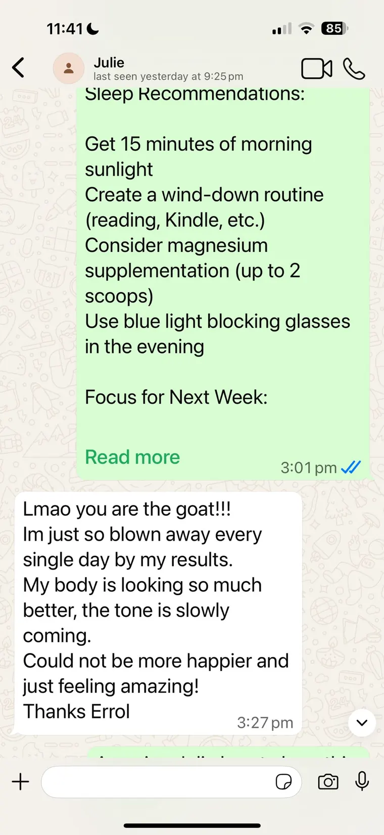 Client result feedback screenshot